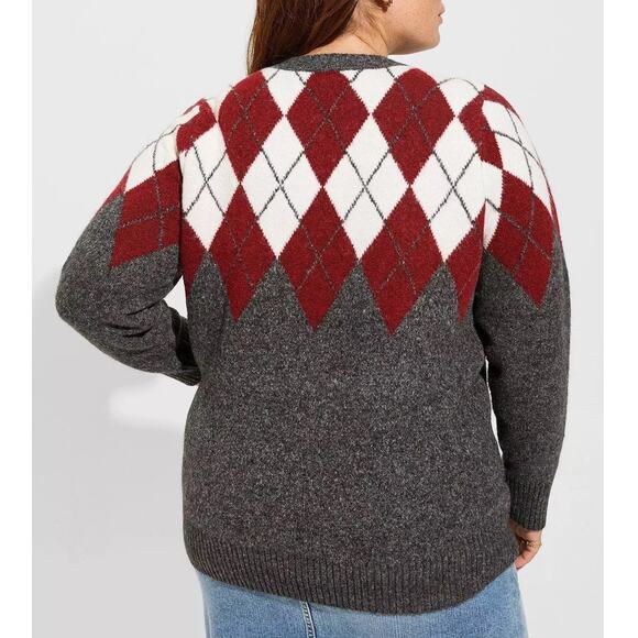 Torrid Red and Gray Argyle Sweater EUC - Picture 2 of 15